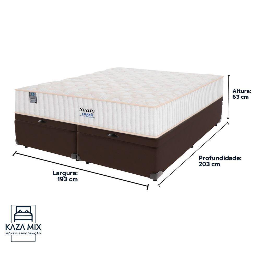Cama Box Baú Marrom E Colchão King Miami Molas Ensacadas Euro Pillow Sealy - 3