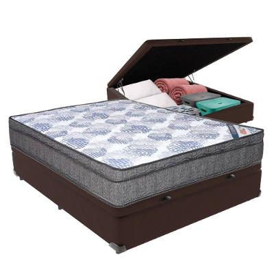 Cama Box Casal Baú Bege Colchão Ortobom Superpocket Pillow Marrom