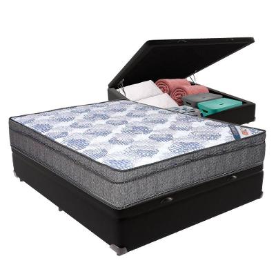 Cama Box Casal Baú Bege Colchão Ortobom Superpocket Pillow Preto
