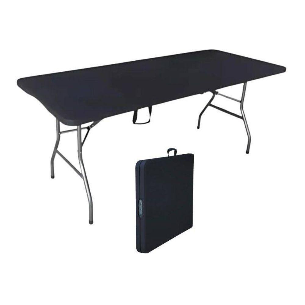 Mesa Preta Dobrável 180cm Camping Eventos Churrasco Feiras - 1