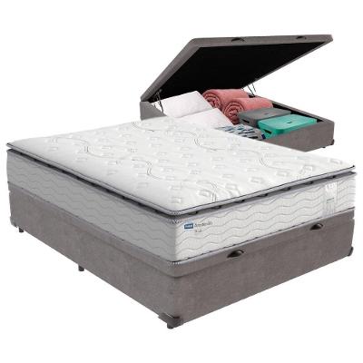 Cama Box Baú Casal E Colchão Molas Ensacadas Amsterdã Probel Cinza