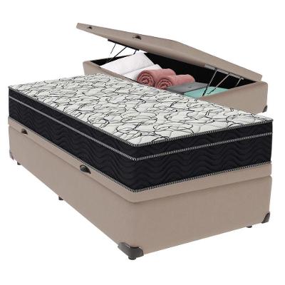 Cama + Box Com Bau Solteiro Colchão Extra Firme Airtech Ortobom D45 Bege