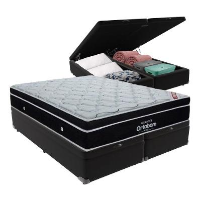 Colchão Elegant Ortobom Base Baú Bege King Molas Ensacadas Preto
