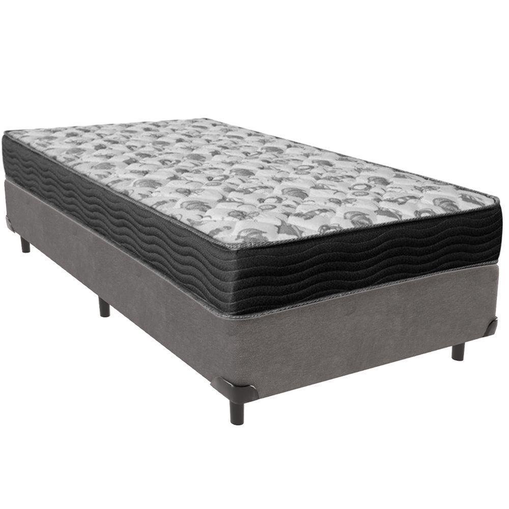 Cama Box Cinza E Colchão Iso100 Espuma D33 Solteiro Ortobom - 1