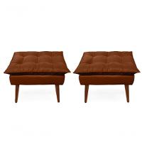 2 Poltronas Opala Com 2 Puff Decorativa Confortável Para Sala Quarto Recepção Suede Luxo Terracota - 2