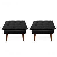 2 Poltronas Opala com 2 Puff Decorativa Confortável para Sala Quarto Recepção Suede Luxo - Preto - 2