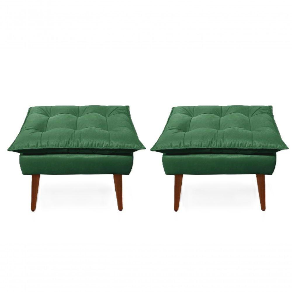 2 Poltronas Opala com 2 Puff Decorativas Confortáveis para Sala, Quarto, Recepção - Suede Luxo Verde - 2