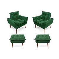 2 Poltronas Opala com 2 Puff Decorativas Confortáveis para Sala, Quarto, Recepção - Suede Luxo Verde - 1