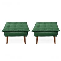 2 Poltronas Opala com 2 Puff Decorativas Confortáveis para Sala, Quarto, Recepção - Suede Luxo Verde - 2