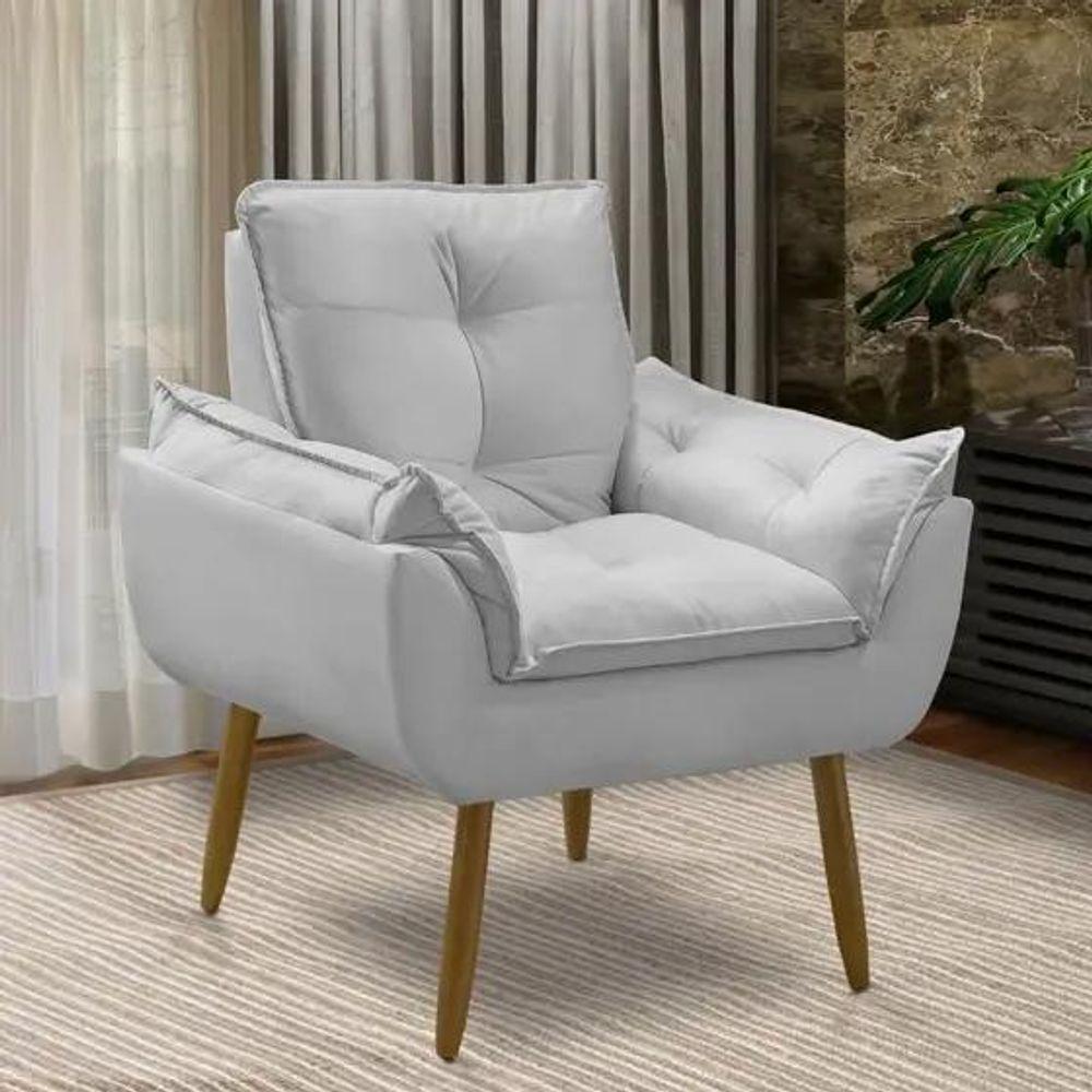 Poltrona Decorativa Opala Confortável Para Sala Quarto Recepção Escritório Suede Luxo Cinza Claro - 1