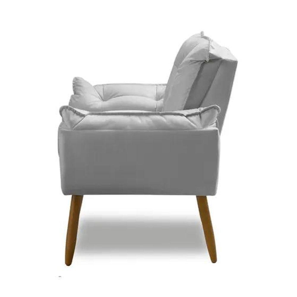 Poltrona Decorativa Opala Confortável Para Sala Quarto Recepção Escritório Suede Luxo Cinza Claro - 3
