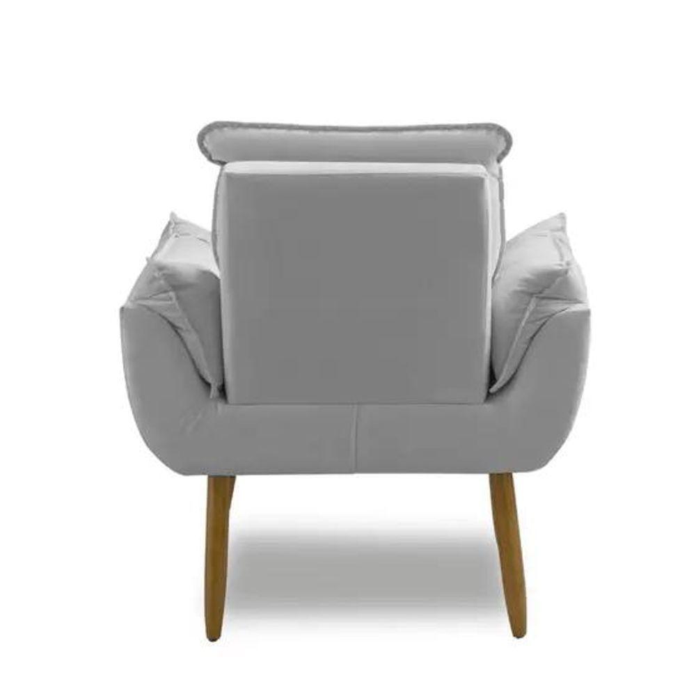 Poltrona Decorativa Opala Confortável Para Sala Quarto Recepção Escritório Suede Luxo Cinza Claro - 4