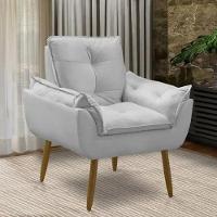 Poltrona Decorativa Opala Confortável Para Sala Quarto Recepção Escritório Suede Luxo Cinza Claro - 1