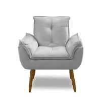 Poltrona Decorativa Opala Confortável Para Sala Quarto Recepção Escritório Suede Luxo Cinza Claro - 2