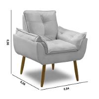 Poltrona Decorativa Opala Confortável Para Sala Quarto Recepção Escritório Suede Luxo Cinza Claro - 5