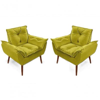 Kit 2 Poltronas Decorativas Opala Confortáveis Para Sala Quarto Recepção Escritório Suede Luxo Amarelo