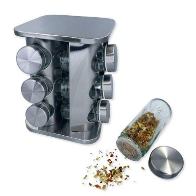 Porta Condimentos E Temperos Giratório 12 Potes Inox E Vidro
