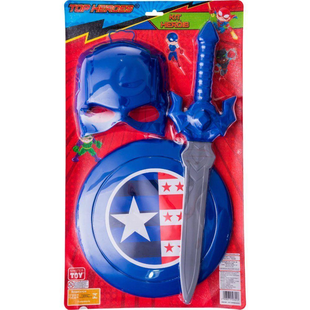 Kit Fantasia Infantil Capitão América Máscara Escudo Espada - 3