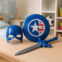 Kit Fantasia Infantil Capitão América Máscara Escudo Espada - 5
