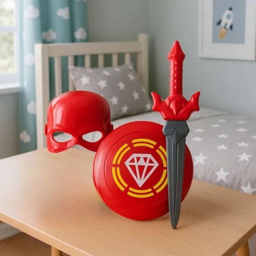 Kit Fantasia Infantil Capitão América Máscara Escudo Espada - 4