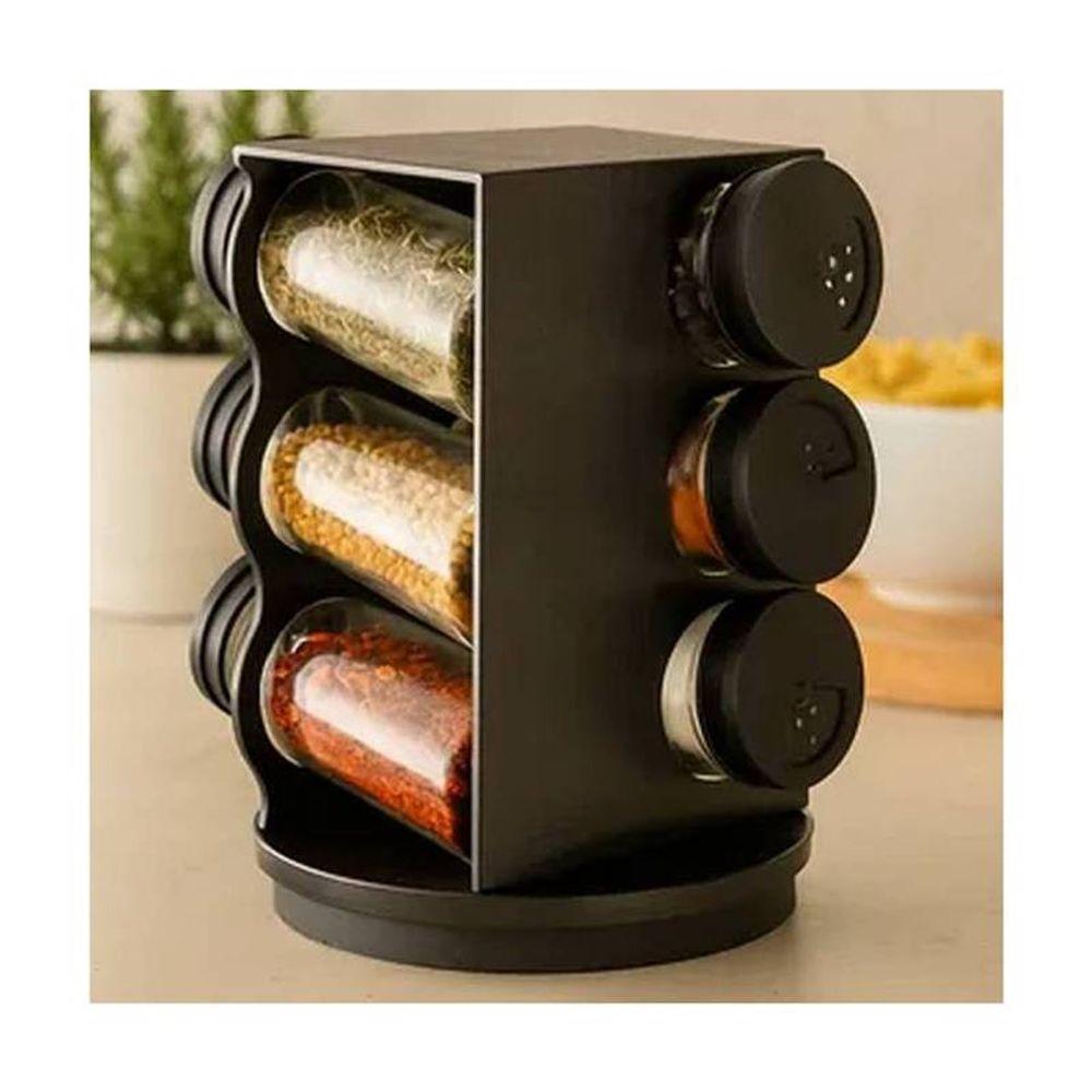 Porta Condimentos Giratório Plástico Preto Com 06 Potes 80ml - 2