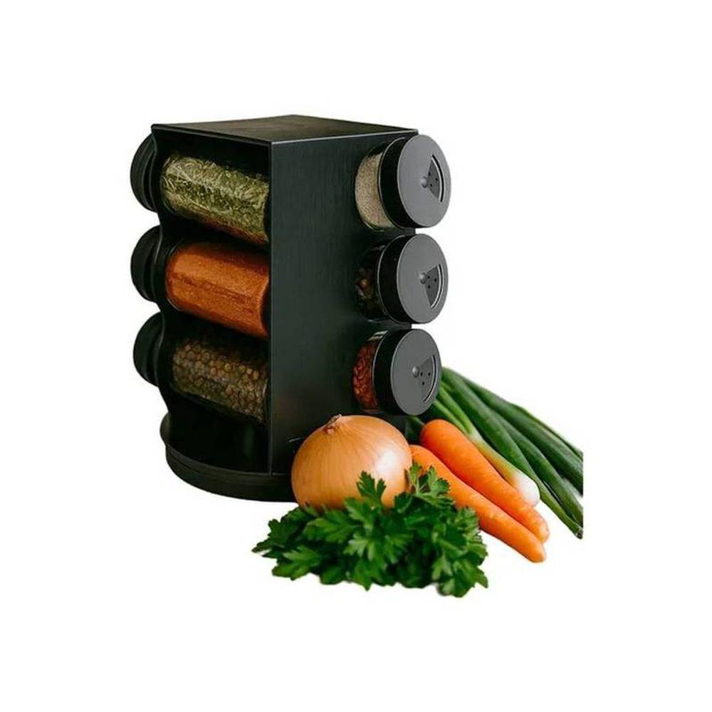 Porta Condimentos Giratório Plástico Preto Com 06 Potes 80ml - 3