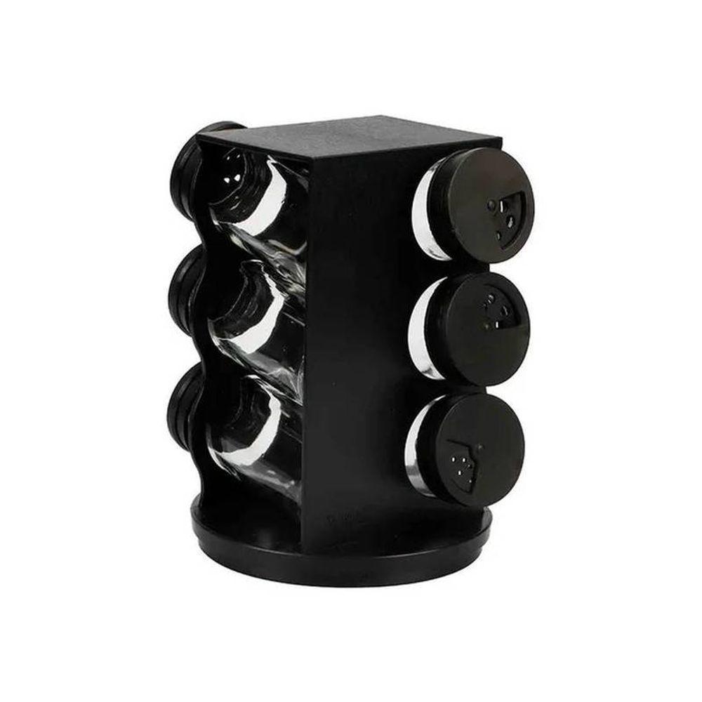 Porta Condimentos Giratório Plástico Preto Com 06 Potes 80ml - 5