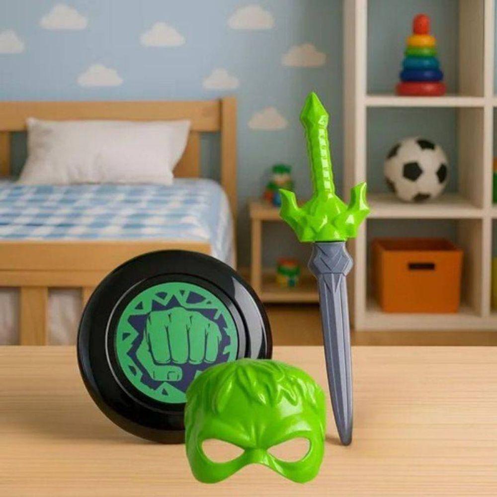 Kit Fantasia Infantil Hulk Com Máscara Escudo E Espada - 5