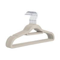 Kit Com 10 Cabides Slim Veludo Flocado Bege Gancho De Metal - 1