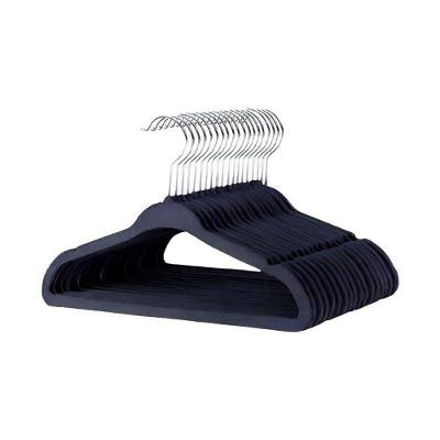 Kit Com 10 Cabides Slim Veludo Infantil Preto Gancho De Metal