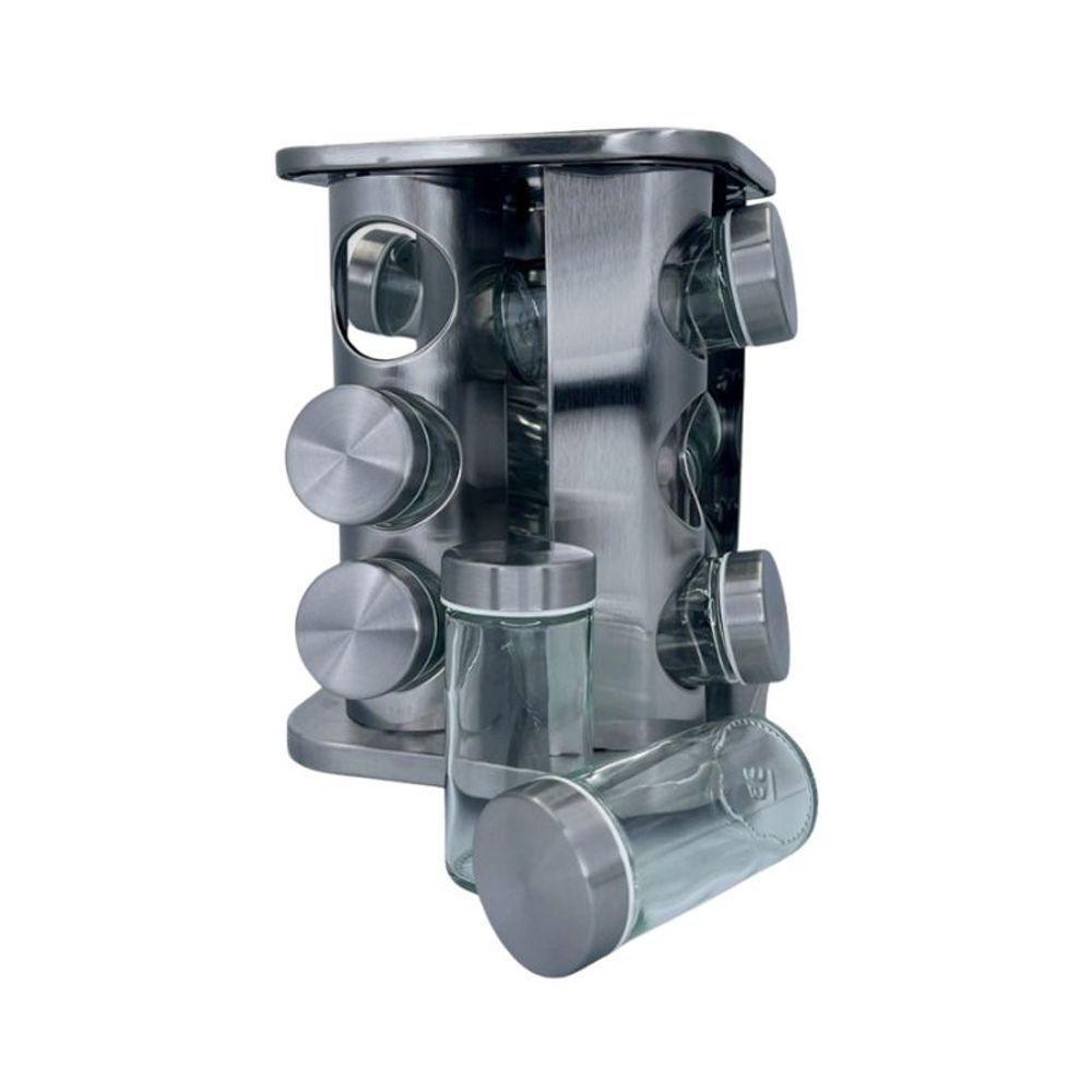 Porta Tempero E Condimentos Giratório Inox 12 Potes De Vidro - 3