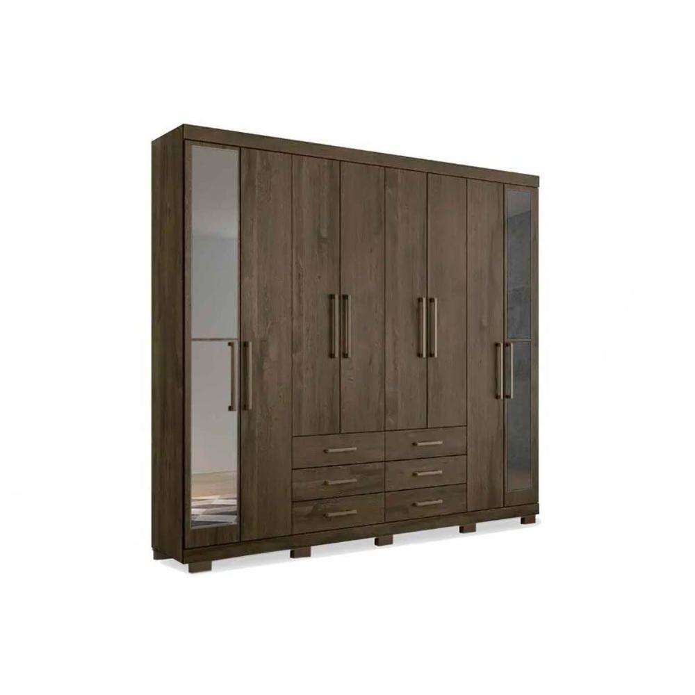 Guarda Roupa Casal 8 Portas e 6 Gavetas c/ Espelho e Pés Master 8.6 Branco - Santos Andirá - 2