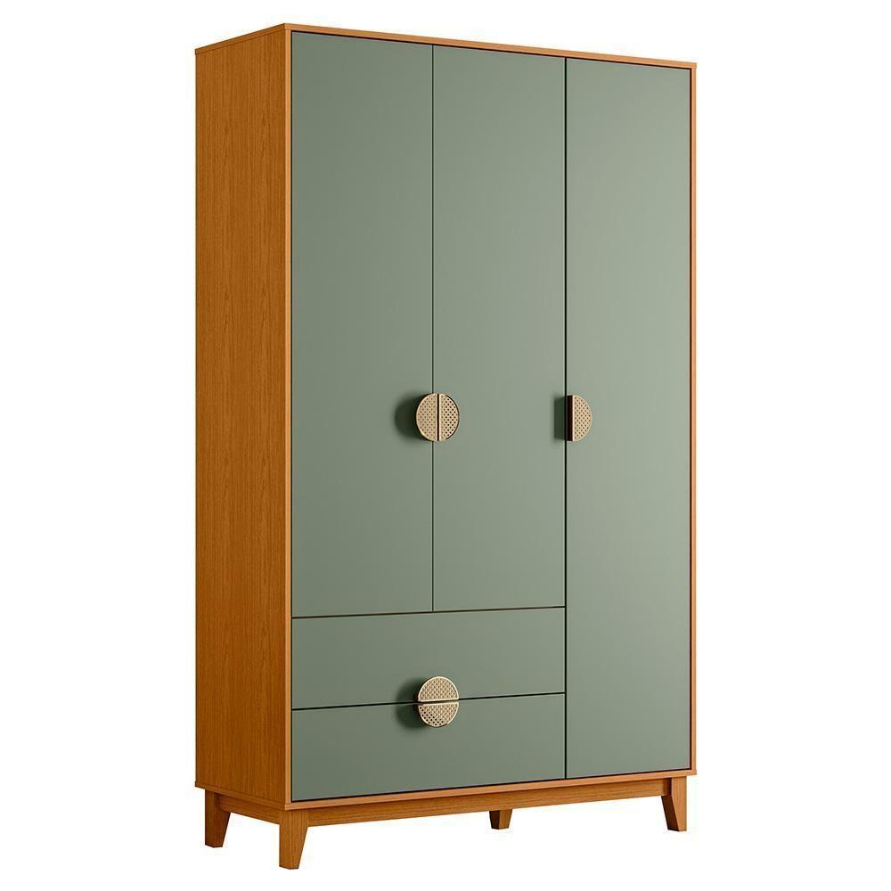 Guarda Roupa Solteiro 3 Portas 2 Gavetas 120cm Ipê Cinamomo/sálvia - Albatroz - 1