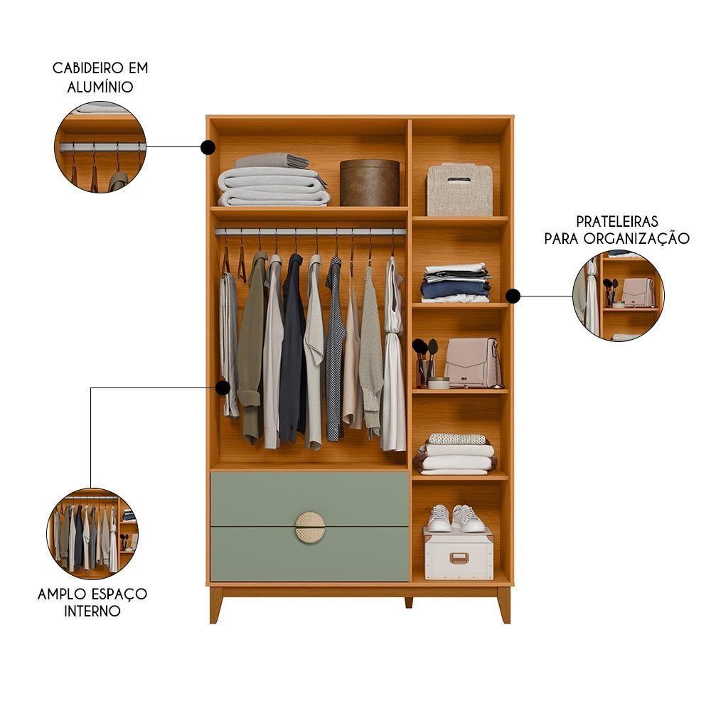 Guarda Roupa Solteiro 3 Portas 2 Gavetas 120cm Ipê Cinamomo/sálvia - Albatroz - 2