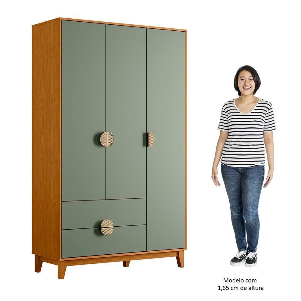 Guarda Roupa Solteiro 3 Portas 2 Gavetas 120cm Ipê Cinamomo/sálvia - Albatroz - 3