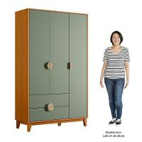 Guarda Roupa Solteiro 3 Portas 2 Gavetas 120cm Ipê Cinamomo/sálvia - Albatroz - 3