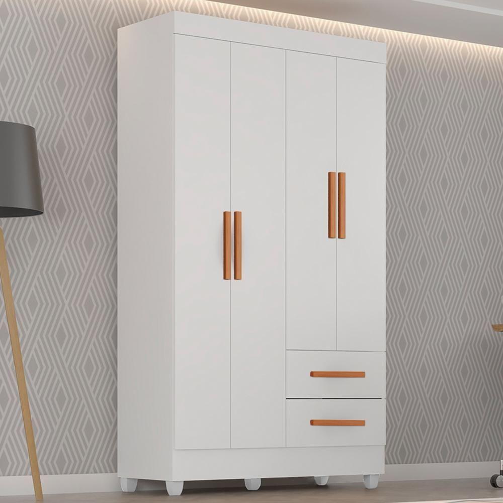 Guarda Roupa Solteiro Lite 4 Portas E 2 Gavetas Branco - Móveis Leão Branco - 2
