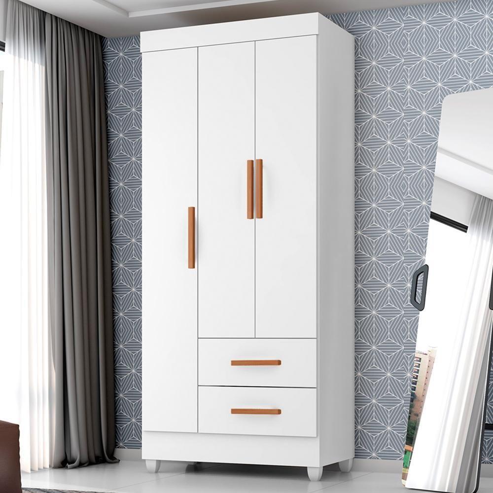 Guarda Roupa Solteiro Lite 3 Portas E 2 Gavetas Branco - Móveis Leão Branco - 2