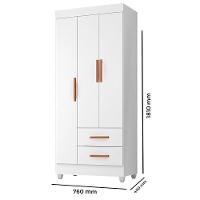 Guarda Roupa Solteiro Lite 3 Portas E 2 Gavetas Branco - Móveis Leão Branco - 4