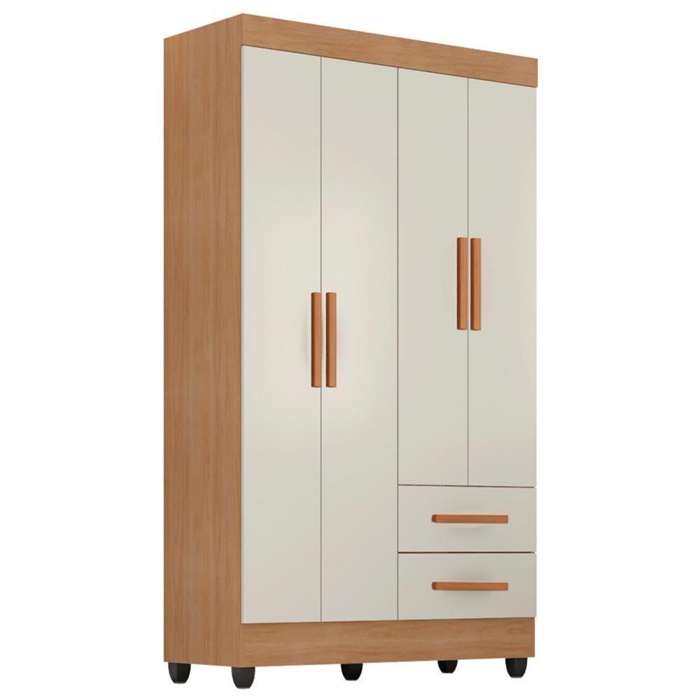 Guarda Roupa Solteiro Lite 4 Portas E 2 Gavetas Nature/off White - Móveis Leão Nature/off White - 1