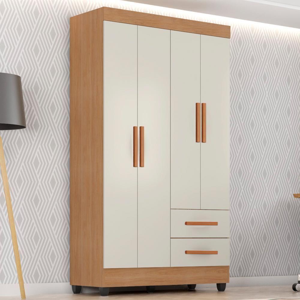 Guarda Roupa Solteiro Lite 4 Portas E 2 Gavetas Nature/off White - Móveis Leão Nature/off White - 2