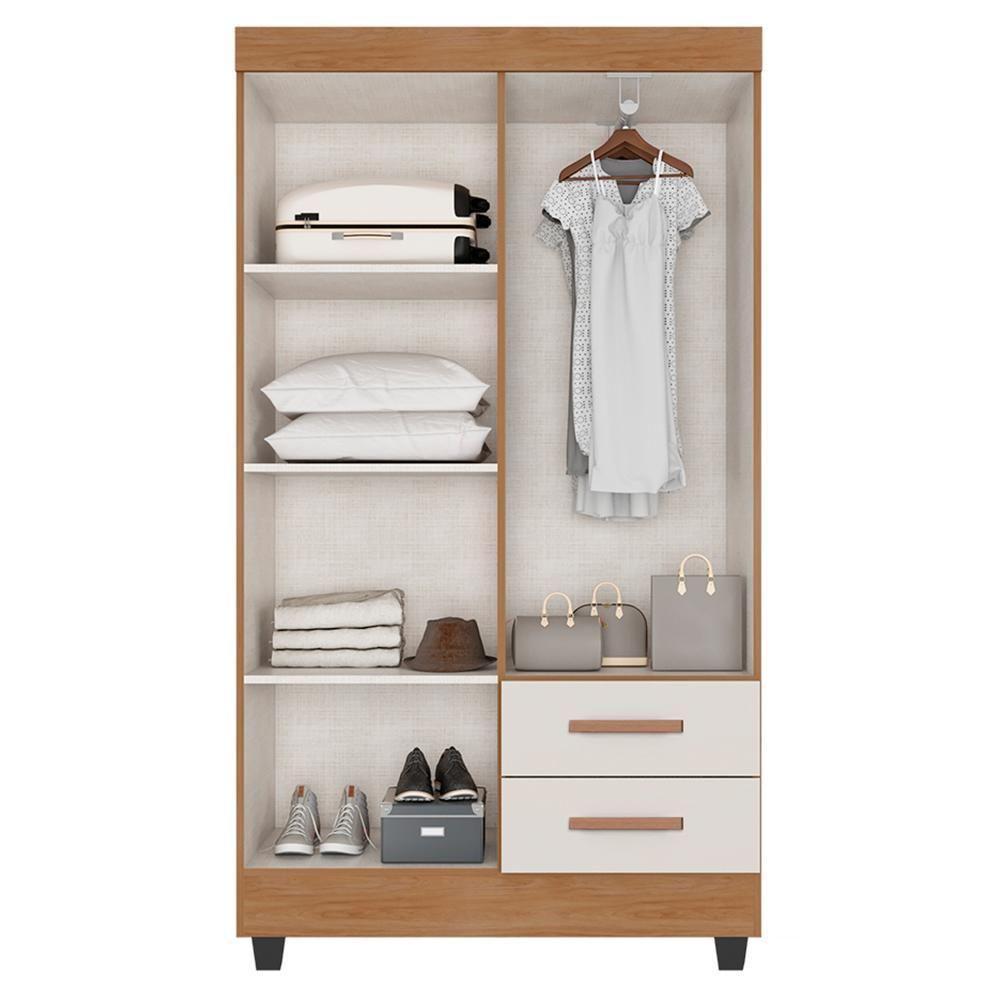 Guarda Roupa Solteiro Lite 4 Portas E 2 Gavetas Nature/off White - Móveis Leão Nature/off White - 3