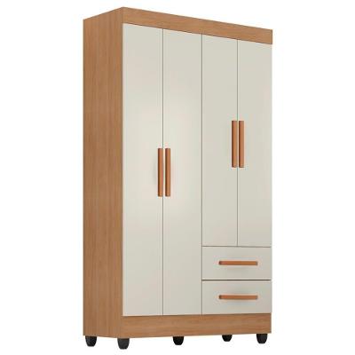 Guarda Roupa Solteiro Lite 4 Portas E 2 Gavetas Nature/off White - Móveis Leão Nature/off White
