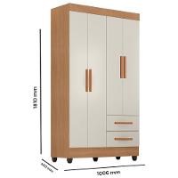 Guarda Roupa Solteiro Lite 4 Portas E 2 Gavetas Nature/off White - Móveis Leão Nature/off White - 4