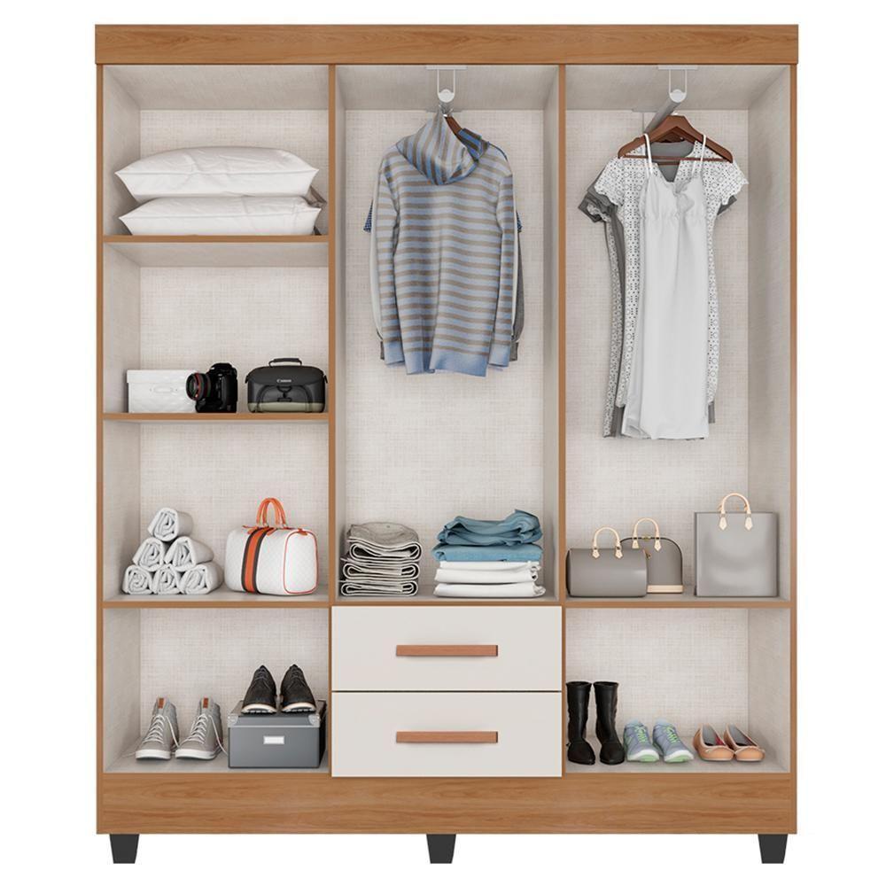 Guarda Roupa Casal Lite 6 Portas E 2 Gavetas Nature/off White - Móveis Leão Nature/off White - 3