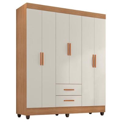 Guarda Roupa Casal Lite 6 Portas E 2 Gavetas Nature/off White - Móveis Leão Nature/off White
