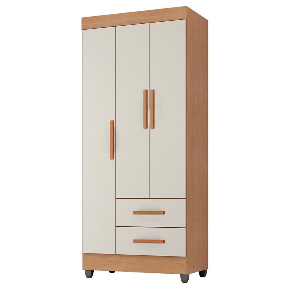 Guarda Roupa Solteiro Lite 3 Portas E 2 Gavetas Nature/off White - Móveis Leão Nature/off White - 1