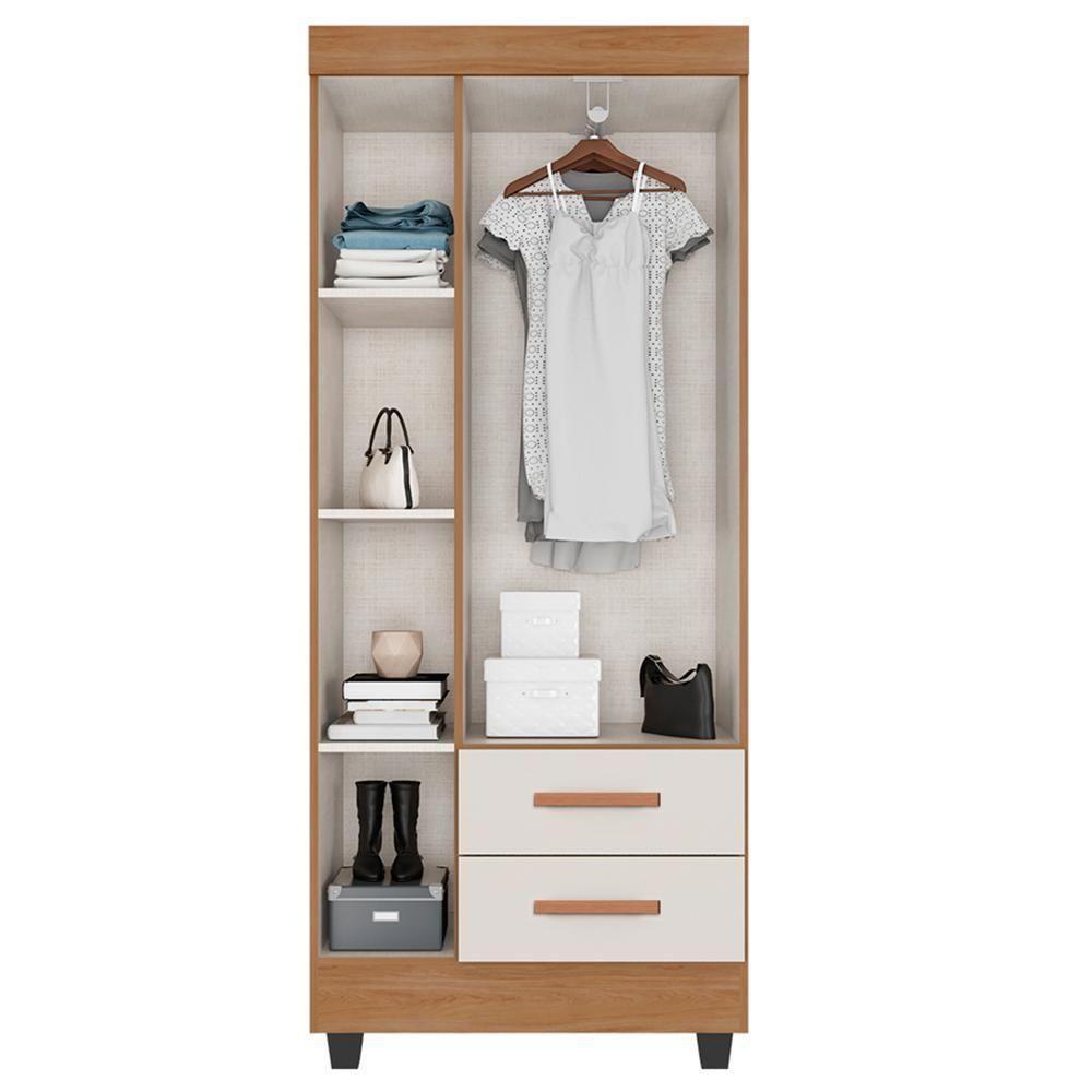 Guarda Roupa Solteiro Lite 3 Portas E 2 Gavetas Nature/off White - Móveis Leão Nature/off White - 3