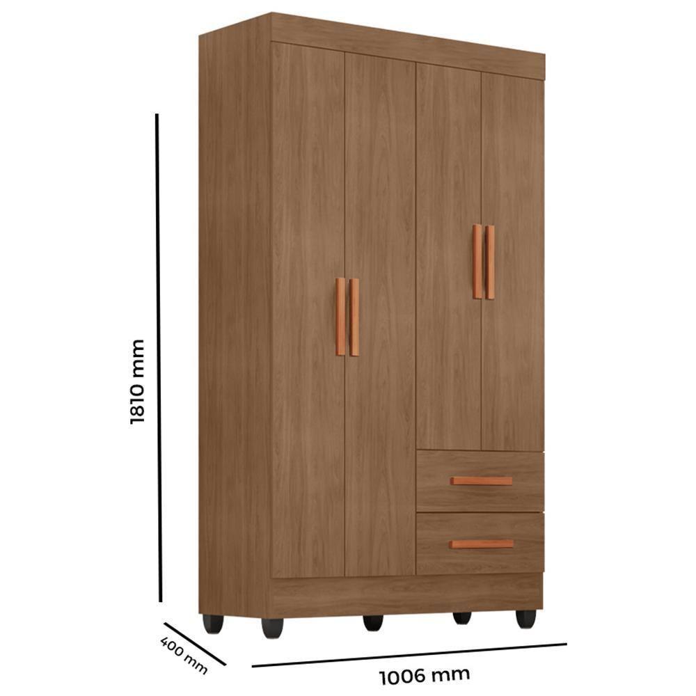 Guarda Roupa Solteiro Lite 4 Portas E 2 Gavetas Carvalho Oak - Móveis Leão Carvalho Oak - 4