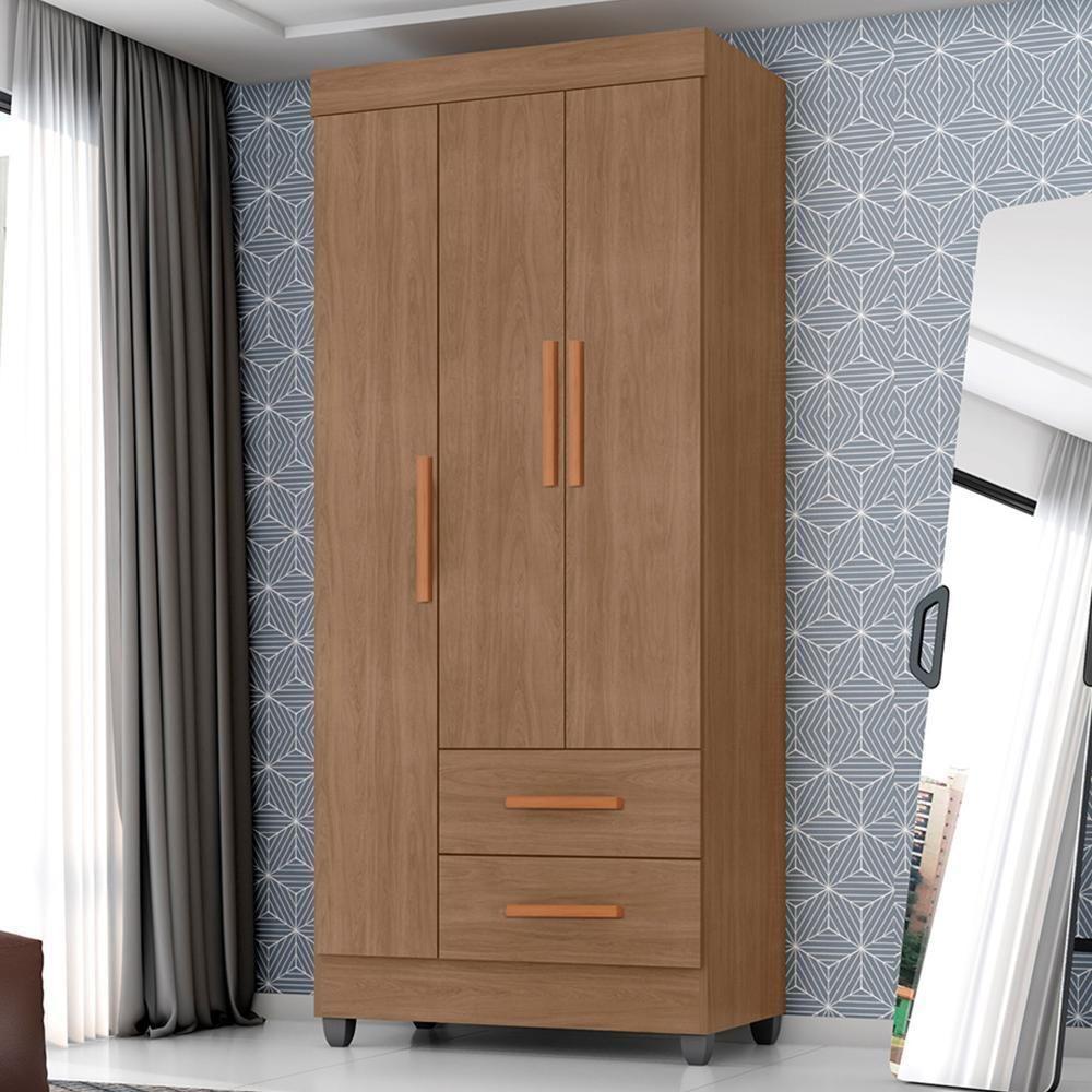 Guarda Roupa Solteiro Lite 3 Portas E 2 Gavetas Carvalho Oak - Móveis Leão Carvalho Oak - 2